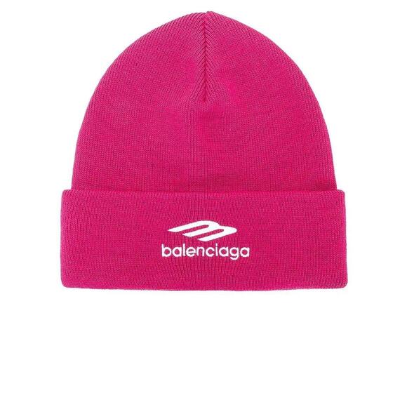 Balenciaga Sports Icon Beanie Peony Pink/White NWT Logo Hat - Picture 1 of 4